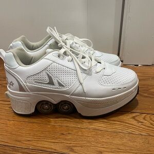 White Platform Sneakers with Wheels